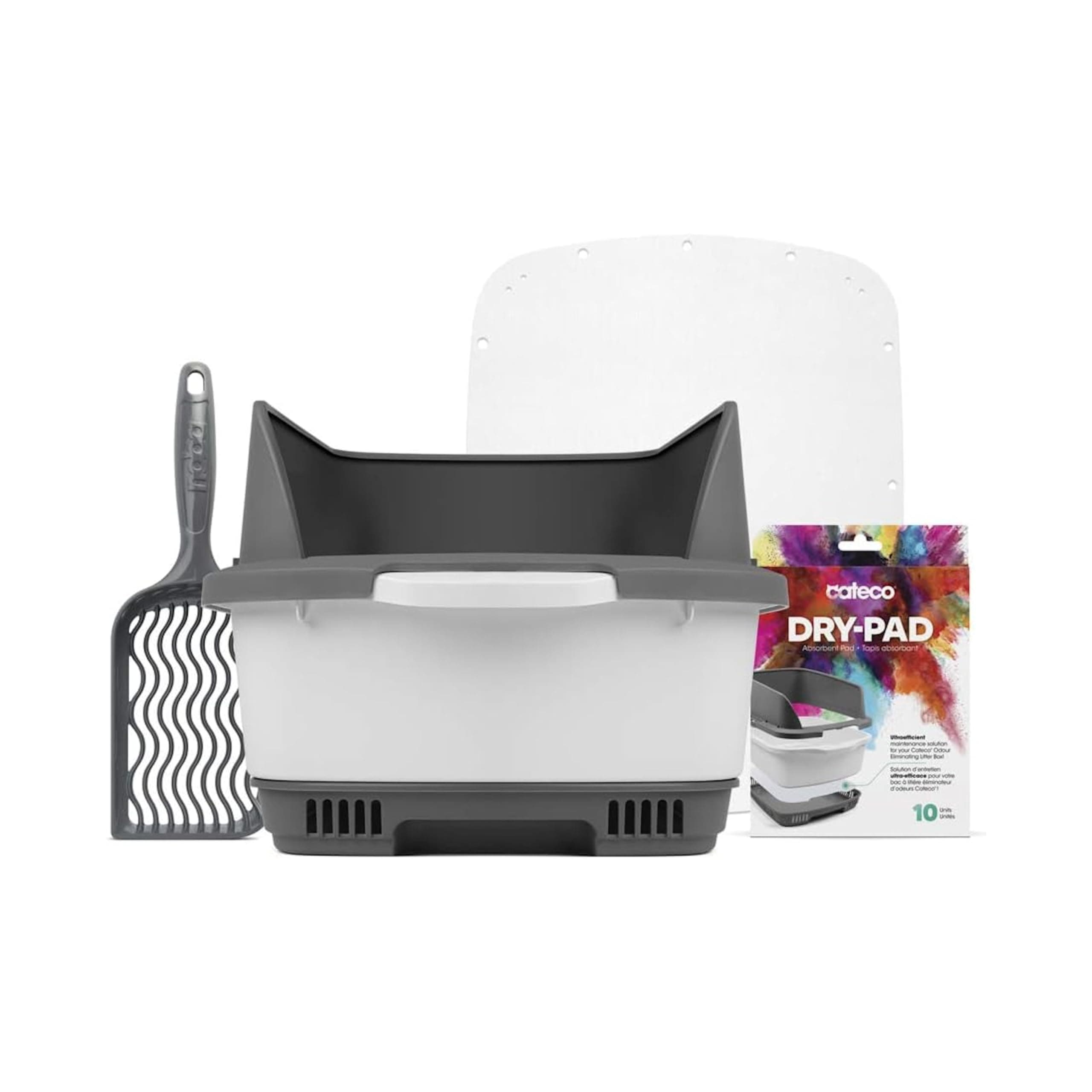 Cateco Odour Eliminating Litter Box - Complete Starter Kit (Includes 10 Dry Pads and 1 Noba Scoop) Gray