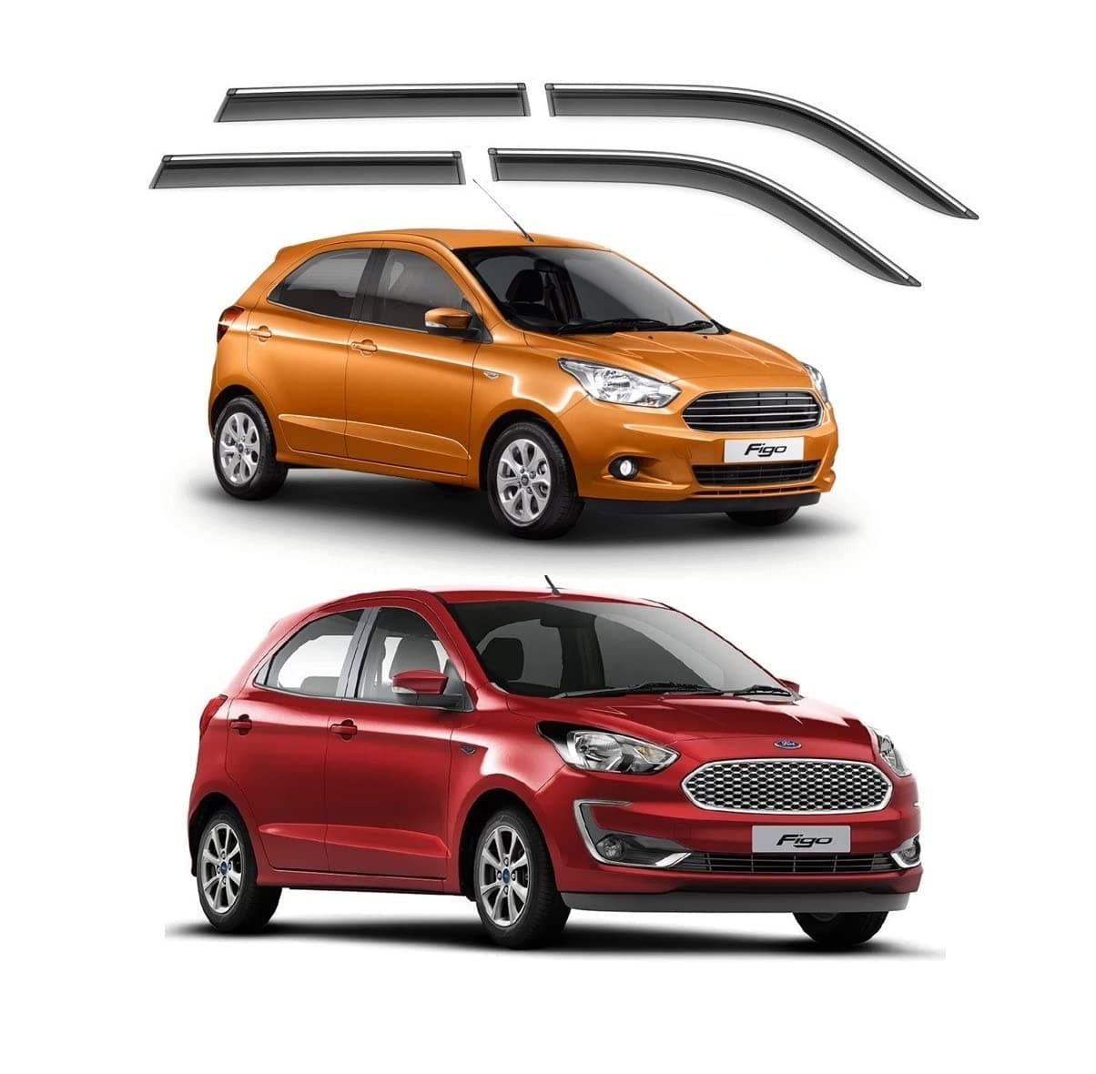 Unbreakable Chrome line Door Visor/Wind Deflector/Rain Guard Compatible for Ford Figo (2016 to Present) Type-2 & 3 (Set of 4pc)