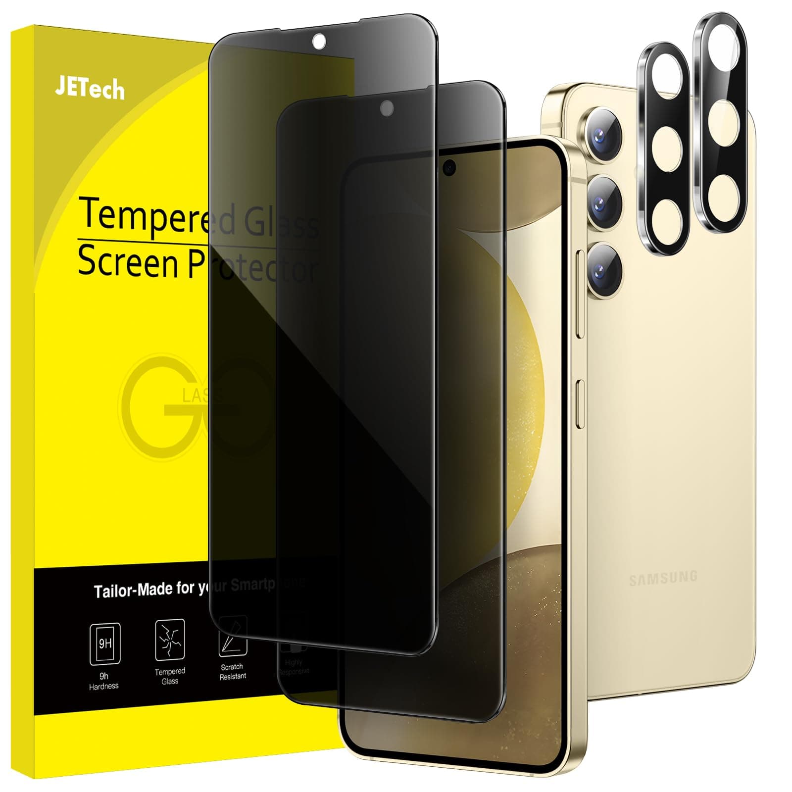 JETech Privacy Screen Protector for Samsung Galaxy S24 5G 6.2-Inch with Camera Lens Protector, Anti-Spy Tempered Glass Film, Fingerprint ID Compatible, 2-Pack Each