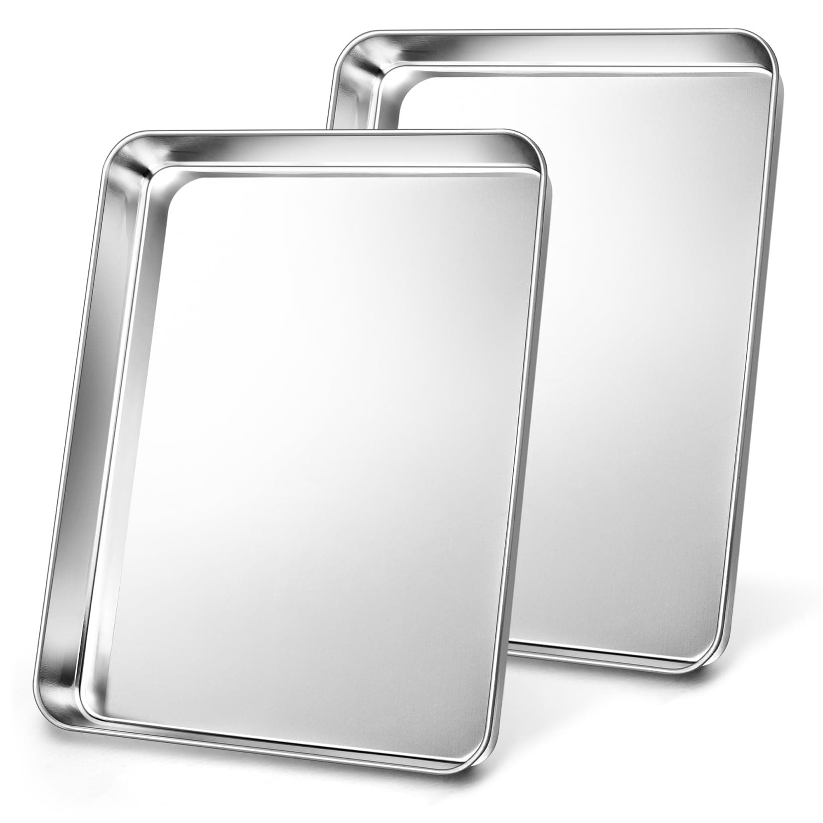 2Pcs Baking Sheet Pan Set, Joyfair Stainless Steel Cookie Sheets, Commercial Metal Pans Toaster Oven Tray Bakeware for Jelly Roll/Bread/Bacon, Heavy Gauge, Rust-free & Dishwasher Safe (17.5 Inch)