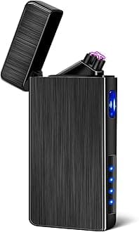 LcFun Electric Lighter USB Rechargeable Windproof Plasma Dual Arc Lighter, Flameless Cool Metal Lighters with LED Battery Indicator for Candles, Incense Stick, Outdoor Camping
