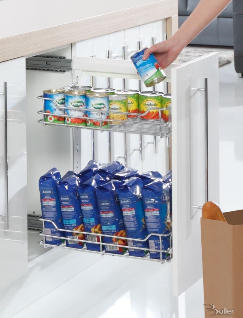 Pull-Out Under Cupboard Larder Kitchen Wire Mash Side Mounting Cargo Baskets with Soft Self Close (Chrome, 200mm - 3 Level)