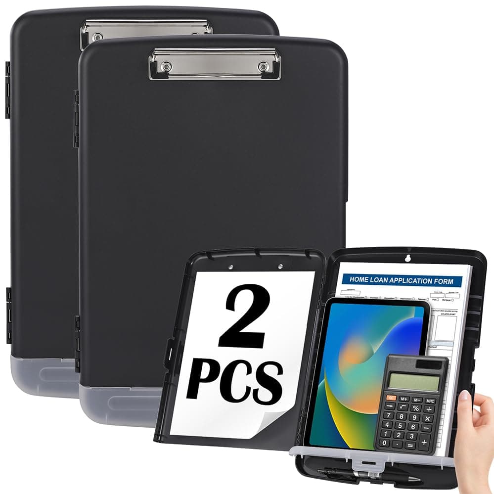 Clipboard with Storage, 2PCS-Black-Plastic, OFFSHIFTER Document case with Pen Slot, A4 Clipboard with Thin Clip Side Opening, Suitable for Office, Home, School Use