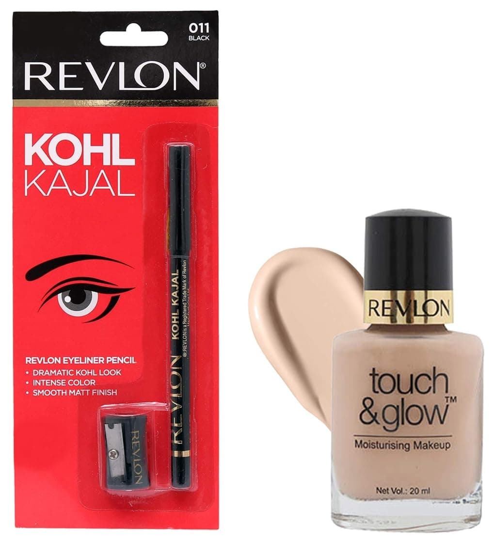 REVLON Touch And Glow Matte Liquid Make Up, Ivory Mist, 20Ml With Free Kohl Kajal Eye Liner Pencil With Sharpener, Black, 1.14G