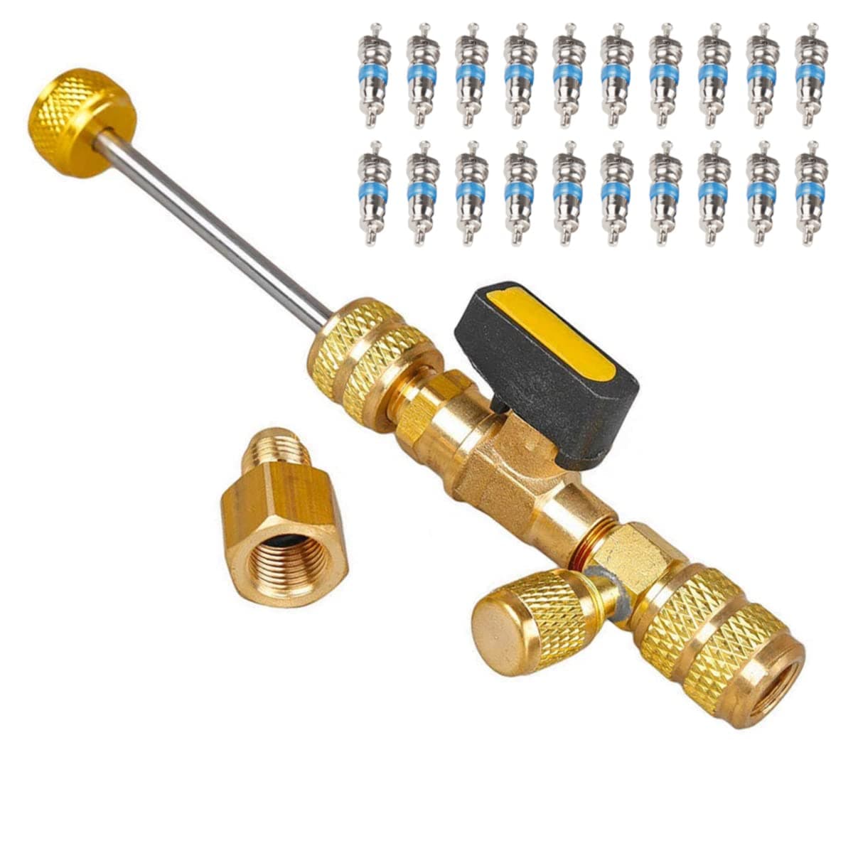 T6 Valve Core Remover/Installer with Dual Size SAE 1/4 & 5/16 Port Air Conditioning Line Repair Tools for HVAC R32 R410A