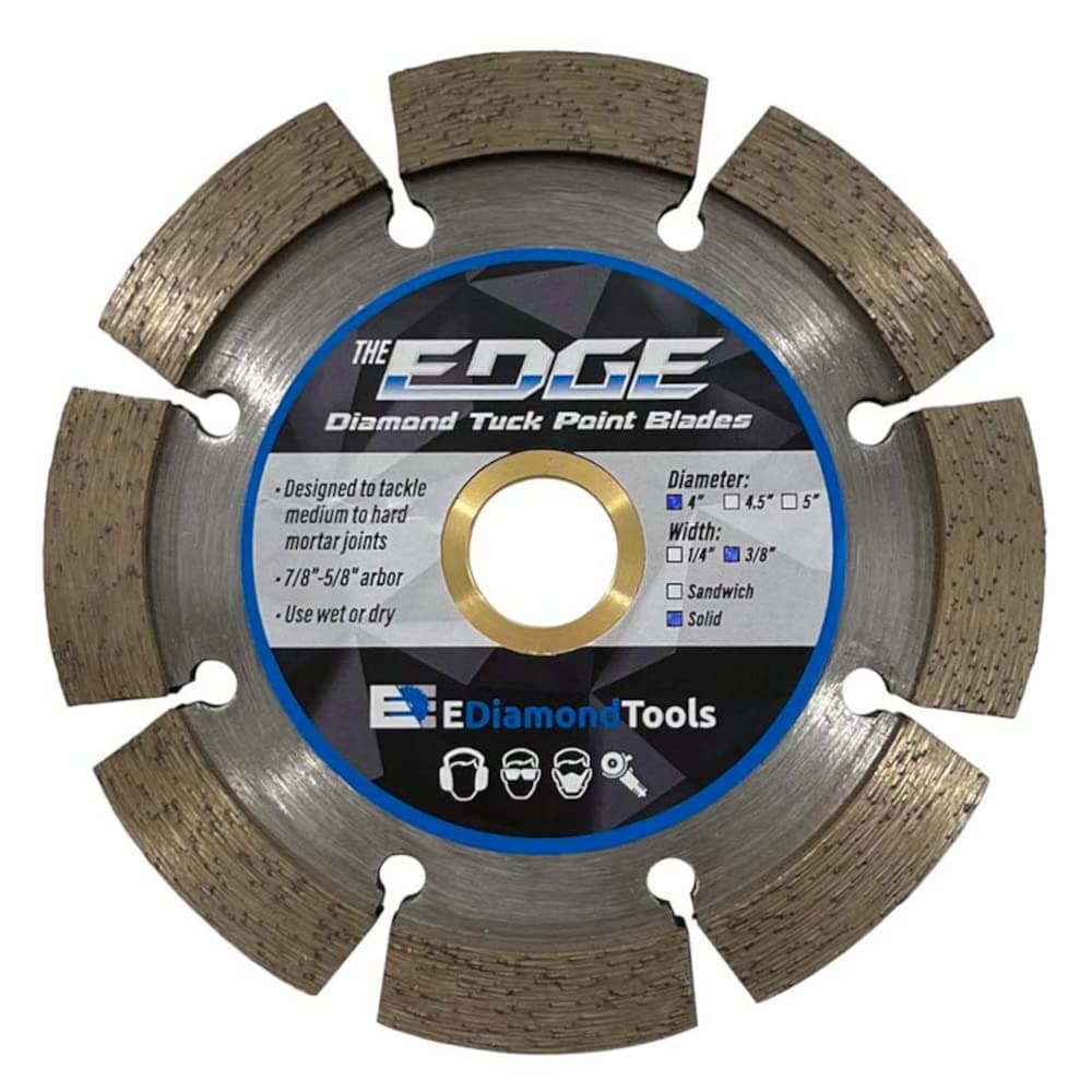 4" Diamond Tuck Point Blade for Mortar Joint Removal, Single Blade, 3/8" Segment Width, 7/8"-5/8" Arbor