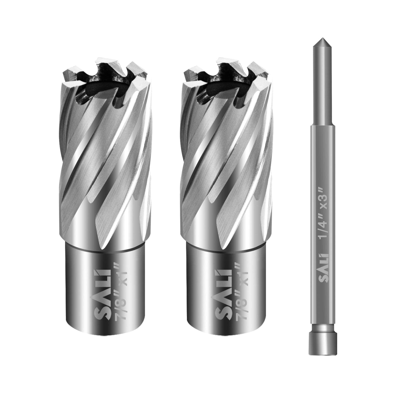 SALI2 pcs Annular Cutter Diameter 7/8 Inch with Weldon Shank 3/4" (with 2 Flats) Cutting Depth 1" Mag Drill Bit for Magnetic Drill Press HSS Fully Ground Drill with One 1/4"*3" Pilot Pin