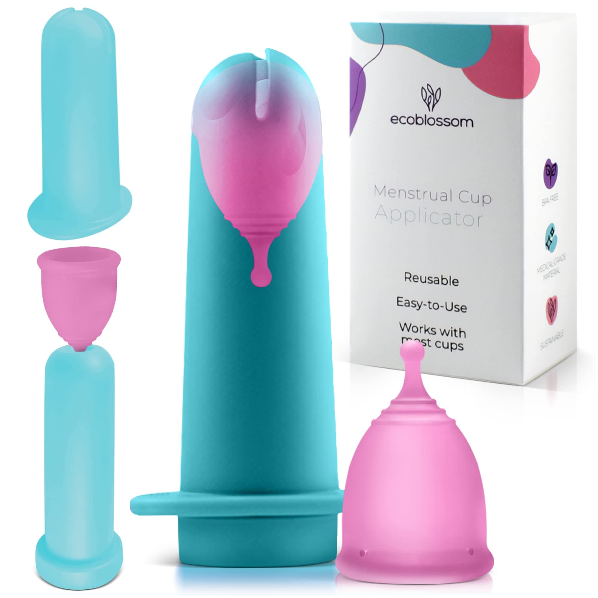 Menstrual Cup Applicator Tool - Comfortable & Easy Insertion - Hygienic & Reusable - Compatible with Most Period Cups - Teal (Must be Used with Lubricant)