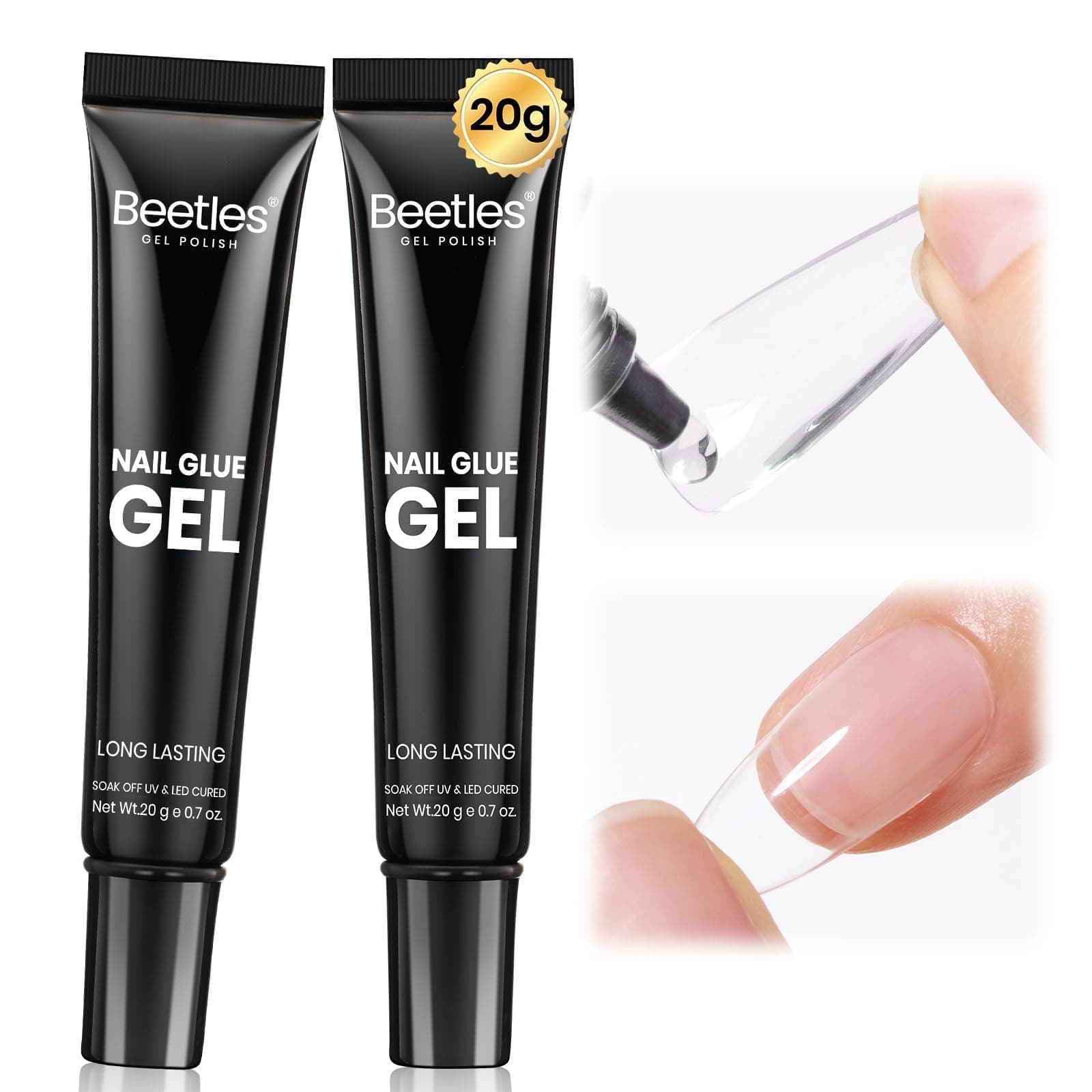 Beetles 2Pcs*20g Solid Nail Glue Gel, Tipex Soft Nail Tips Glue Super Strong for Acrylic Nails Extension Fake Nails Clear Press On Nails, Spring Nail Art, U V Light Required