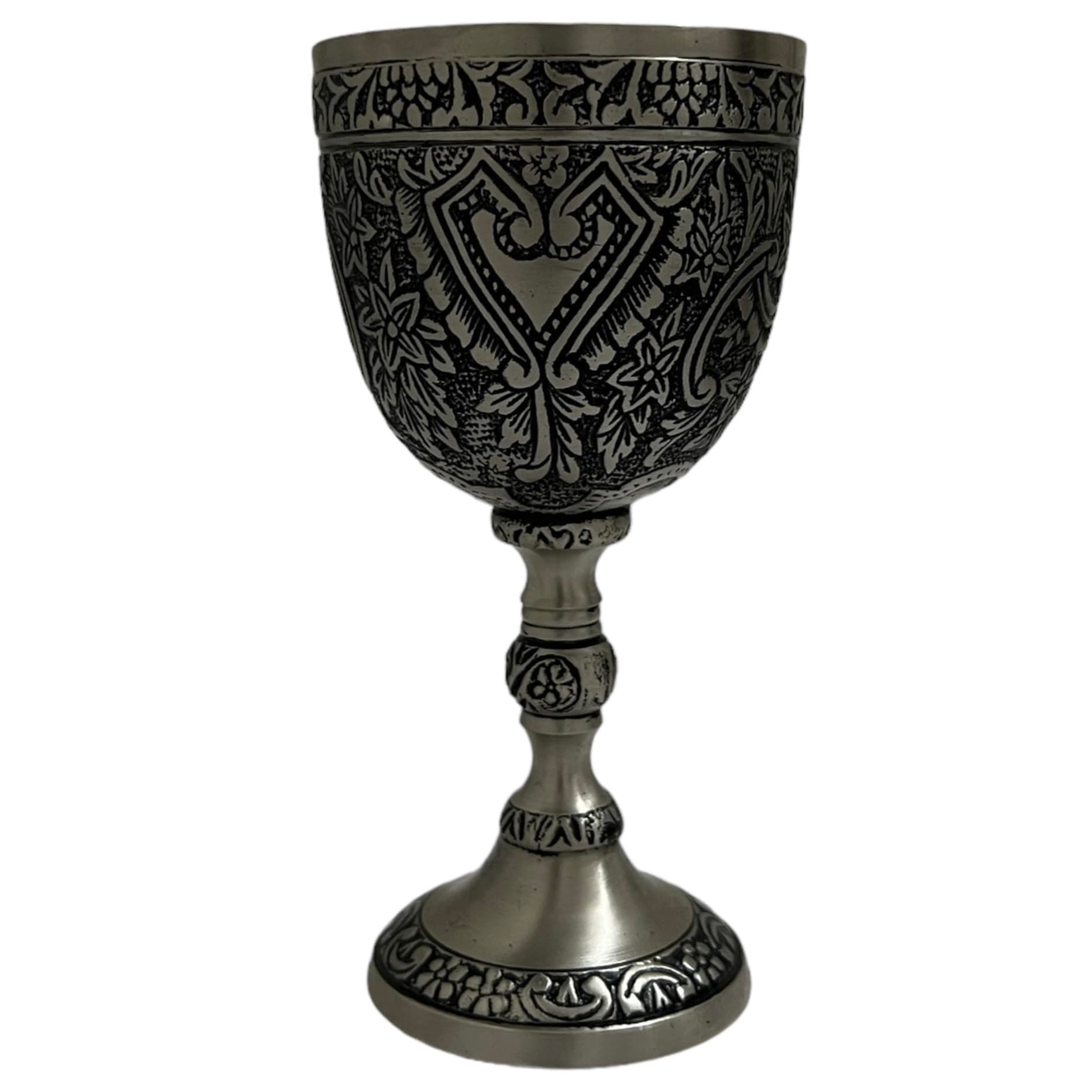 Handmade Brass Wine Chalice Goblet – Artisanal Craftsmanship, Antique Vintage Design – Elegant Cups for Wedding, Church, Festive Events (Silver Antique)