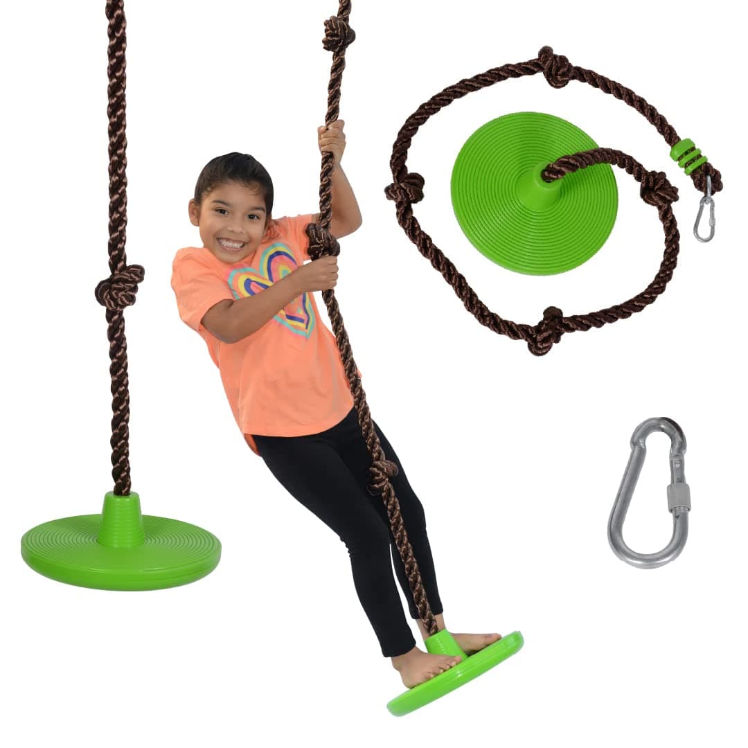 Swurfer Disco 3 in 1 Multi-Purpose Sit Stand Climbing Heavy Duty Climbing Rope Swing 8 Feet Rope with 4 Adjustable Knots, 400 lbs, Ages 4+