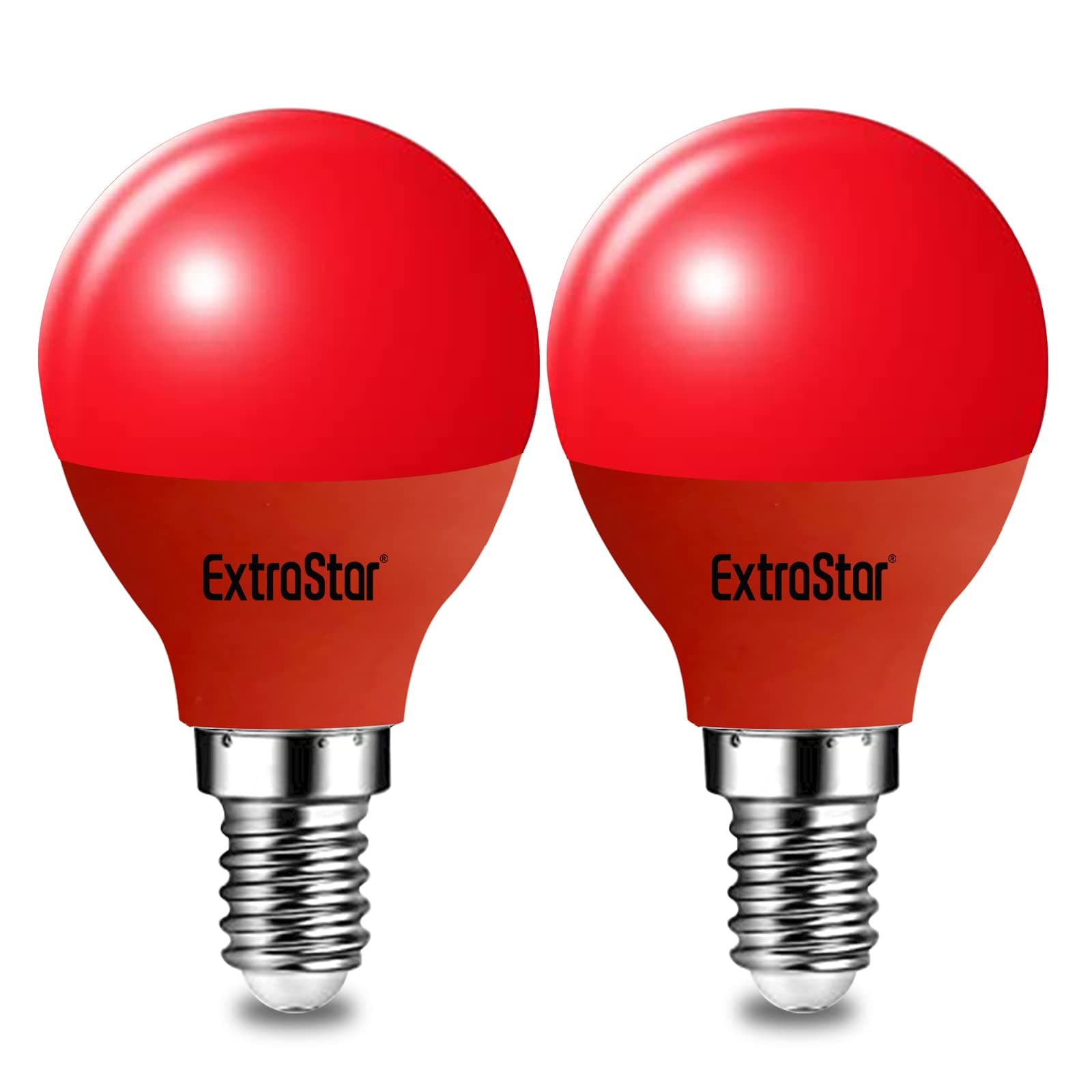 EXTRASTAR E14 LED Light Bulb Red, 4W Small Edison Screw G45 Bulb, 180° Beam Angle Lightbulbs for Christmas Holiday Party, Non-Dimmable, Pack of 2