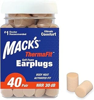 Mack's ThermaFit Soft Foam Ear Plugs 40 Pairs for Sleeping, Snoring, Work, Travel and Loud Events, Made in USA