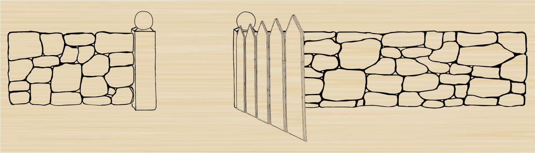 Stone Wall and Gate Rubber Stamp by DRS Designs - Made in USA