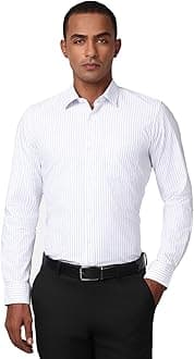 Peter England Men's Striped Slim Fit Full Sleeve Formal Shirt | Cotton-Rich | Wonder Fabric | Pin-Point Oxford Weave