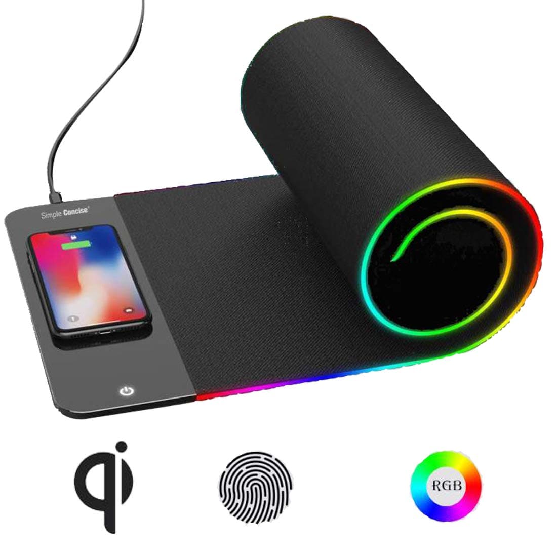 Wireless Charger With Mouse Pad and Keyboard pad Qi 3 in 1 with RGB led 7 colors Fast Charging Pad for 10W/7.5W/5W iPhone 8/8/X Plus iPhone Xr/Xs/Xs Max ,Samsung Galaxy S9/S9 Plus/Note 8/ S8/S8 Plus