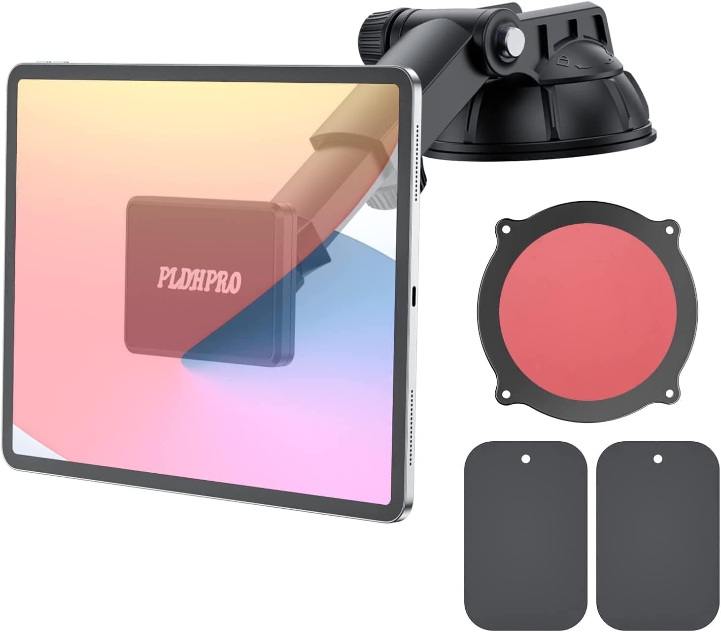 PLDHPRO Tablet Car Holder Dashboard Magnetic, iPad Mount Dash Windshield, 360° Rotating Super Strong Magnet TPU Suction Washable Sticky Gel, for iPhone iPad Galaxy Tab Size 4"- 13" Tablet Gadgets