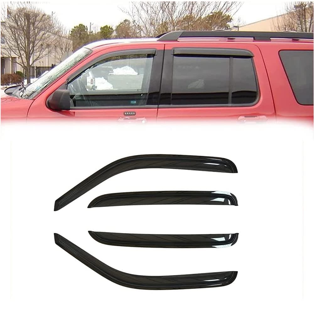94819 Side Window Deflector Visor Rain Guard,4pcs Tape-on Shatterproof Dark Smoke window shades fit for 02-10 Ford Explorer &Mercury Mountaineer &03-05 Lincoln Aviator 4-Door SUV