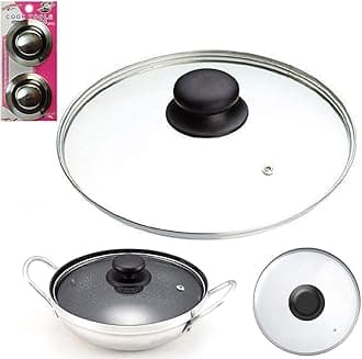 HK Online 24cm Tempered Glass Lid & PK2 Knobs - Replacement for Wok, Stir Fry Pan, Stock Pots, Casserole, Saucepan