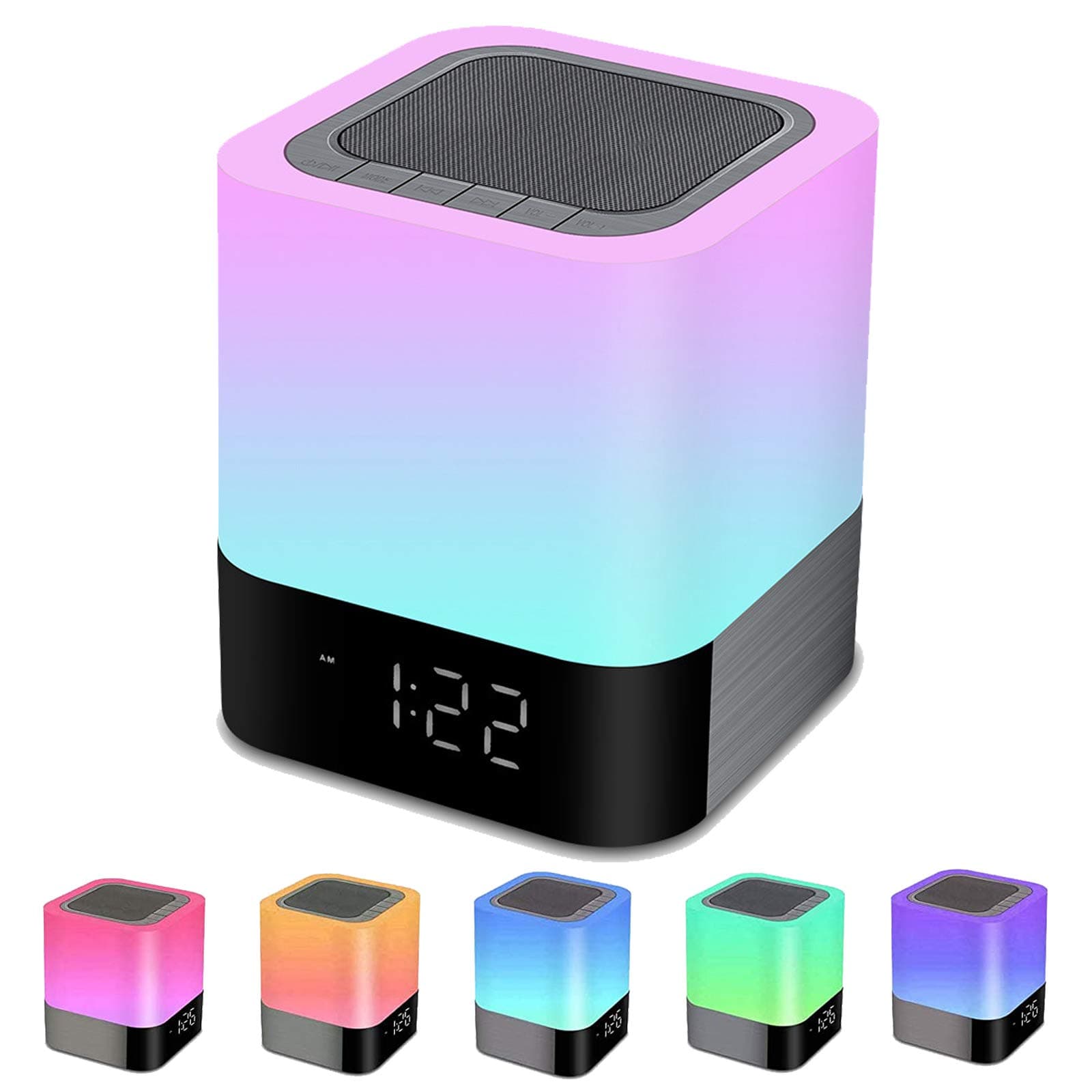 Bluetooth Speaker Night Lights, Bluetooth Alarm Clock for Kids MP3 Player, Touch Control Bedside lamp, Color Changing Table Lamp Alarm Clocks for Bedroom Decor Xmas Gifts for Teenage Girls Boys Women