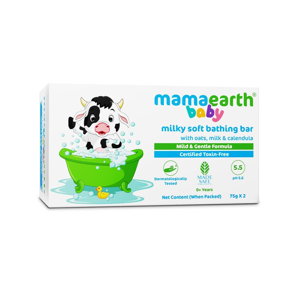 Mamaearth Milky Soft Bathing Bar For Babies - 75 g x 2 | Infused with Oats Milk and Calendula | Gently Cleanses Skin, Keeps Skin Soft & Smooth, Mild & Gentle Formula, Dermatologically Tested