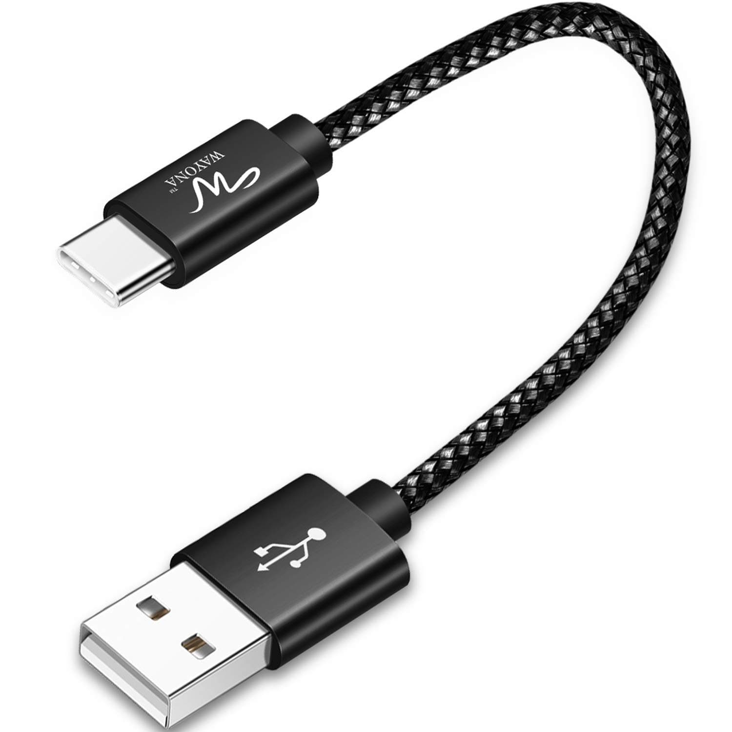 Wayona Type C Cable Nylon Braided USB C QC 3.0 Fast Charging Short Power Bank Cable for Samsung Galaxy S10e/S10+/S10/S9/S9+/Note 9/S8/Note 8, LG G7 G5 G6, Moto G6 G7 (0.25M, Black)