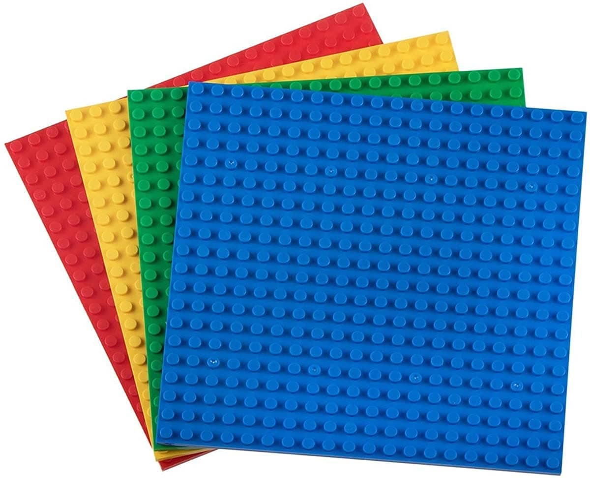 – Baseplates, Building Blocks Compatible with All Major Building Brick Brands, Stackable Bases, Building Base Accessory for Kids and Adults Pack of 4 (1 Green + 1 red + 1 Blue + 1 Yellow)