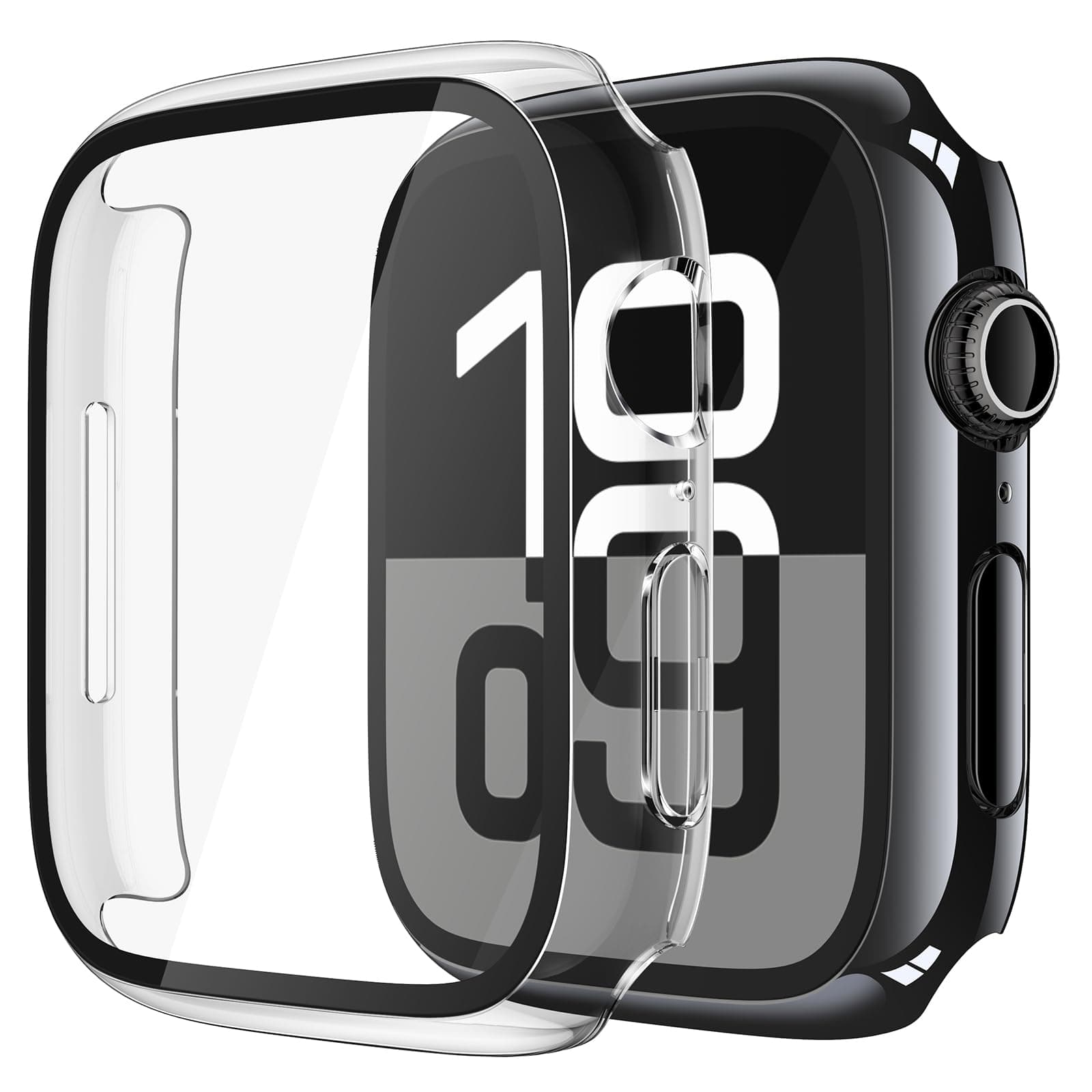 Misxi 2 Pack Tempered Glass Case Compatible for Apple Watch Series 11 (2025) Series 10 42mm, Hard PC Screen Protector Overall Protection Scratch-Resistant Cover for iWatch, 1 Jet Black + 1 Transparent