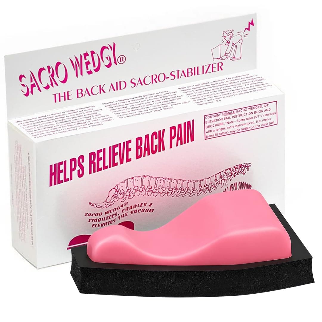 Sacro Wedgy® Female Sacrum Support Wedge – Contoured Sacral Positioning Tool with 3/4" Elevation Pad & Instruction Booklet – For Stretching, Mobility & Relaxation Routines