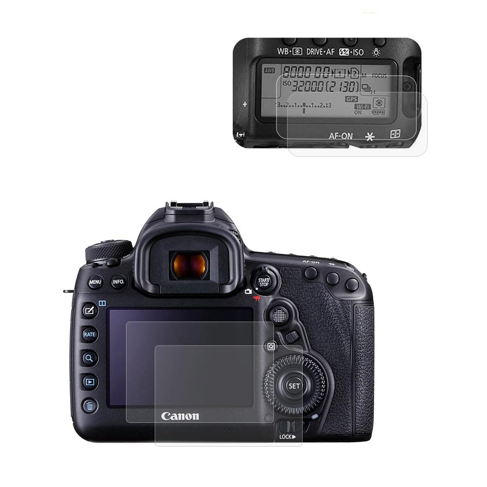 kinokoo EOS 5D Mark IV Screen Protector + Top Screen Protector, 0.26 mm 9H Hardness Tempered Glass Film Compatible with Canon EOS 5D Mark IV Camea (Pack of 2)