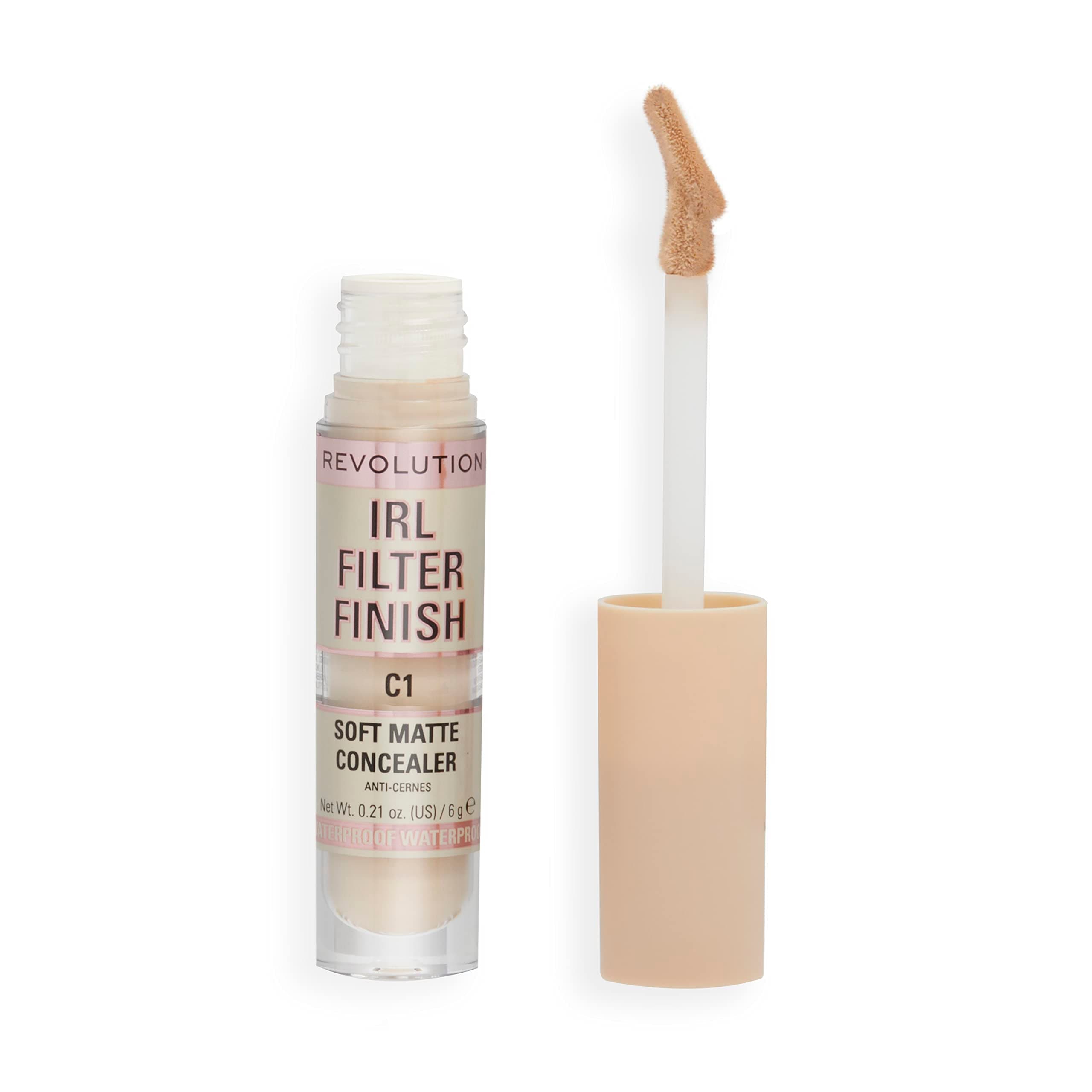 Revolution, IRL Filter Finish Concealer, Full Coverage, Oil-Free, Long-Lasting & Lightweight Formula, Infused with Hyaluronic Acid, Vegan & Cruelty-Free, C1, 0.21 oz