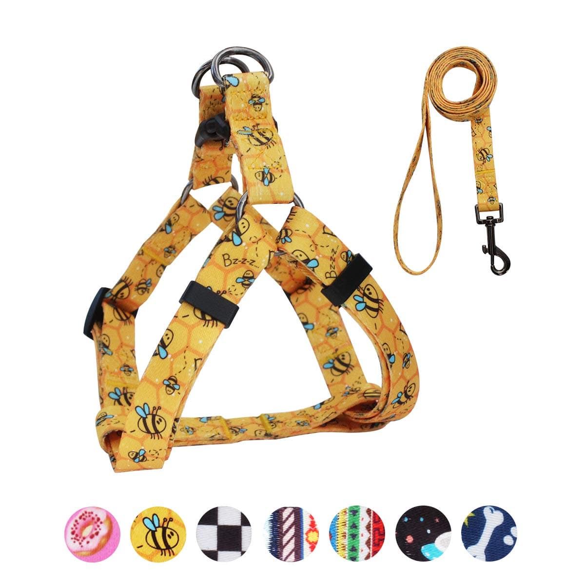 QQPETS Dog Harness Leash Set Adjustable Heavy Duty No Pull Halter Harnesses for Small Medium Large Breed Dogs Back Clip Anti-Twist Perfect for Walking (M(19"-26" Chest Girth), Yellow Bee)