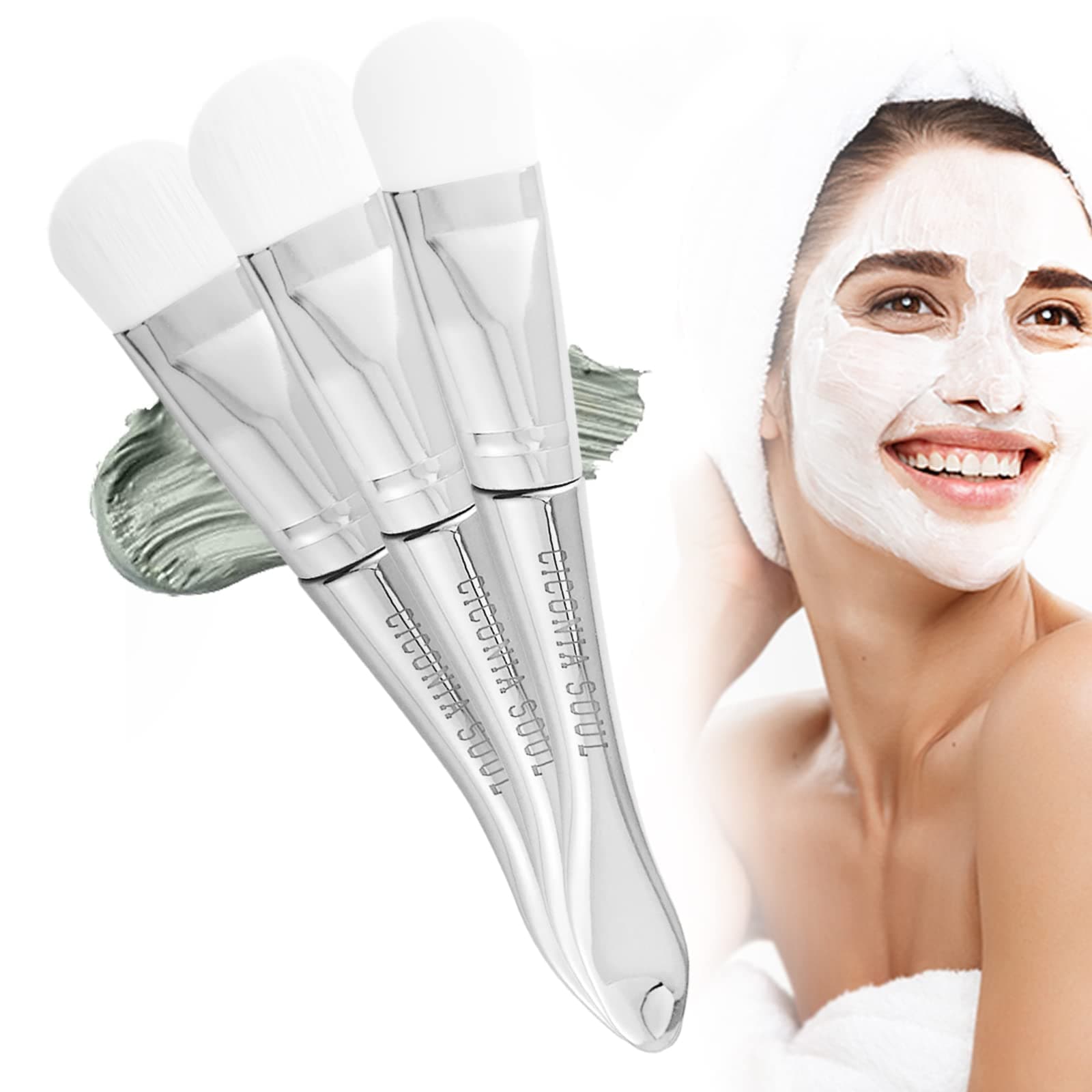 Bristles Face Mask Application Brushes Set Daul Head Soft Skin Care Tool Brush Applicator for Mud Mask Lotion Fundation and Cream Facial Brush Apply For Skin Care 3pcs Silver Bristles Set