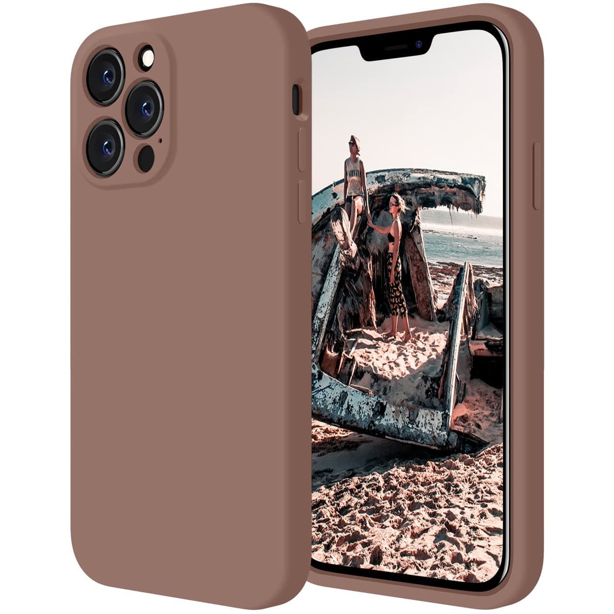 CordkingDesigned for iPhone 13 Pro Case, Silicone Full Cover [Enhanced Camera Protection] Shockproof Protective Phone Case with [Soft Anti-Scratch Microfiber Lining], 6.1 inch, Light Brown