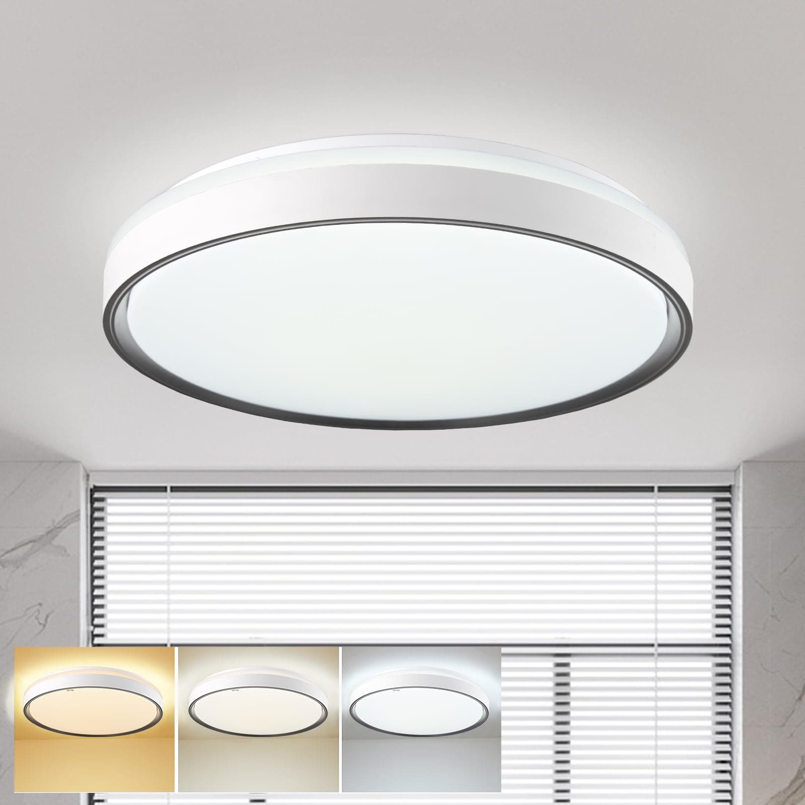 DINGLILIGHTING Round 32W LED Ceiling Light, Modern Flush Ceiling Light with Remote Control Dimmable Ceiling Lamp for Bedroom,Kitchen,Toilet,Living Room,3000-6000K,Black