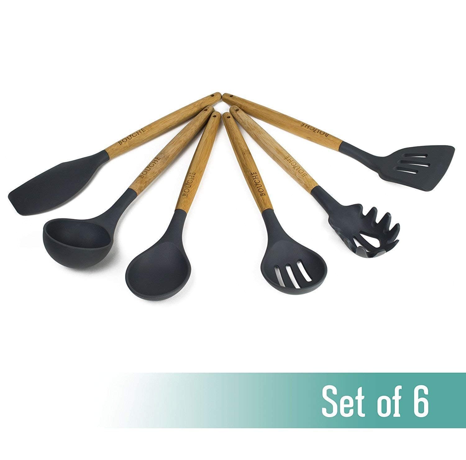 Bouche Bamboo and Silicone Kitchen Utensil Set, Grey