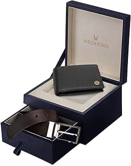 WildHorn Gift Hamper for Men I Leather Wallet & Belt Combo Gift Set I Gift for Friend, Boyfriend,Husband,Father, Son etc (New Black)