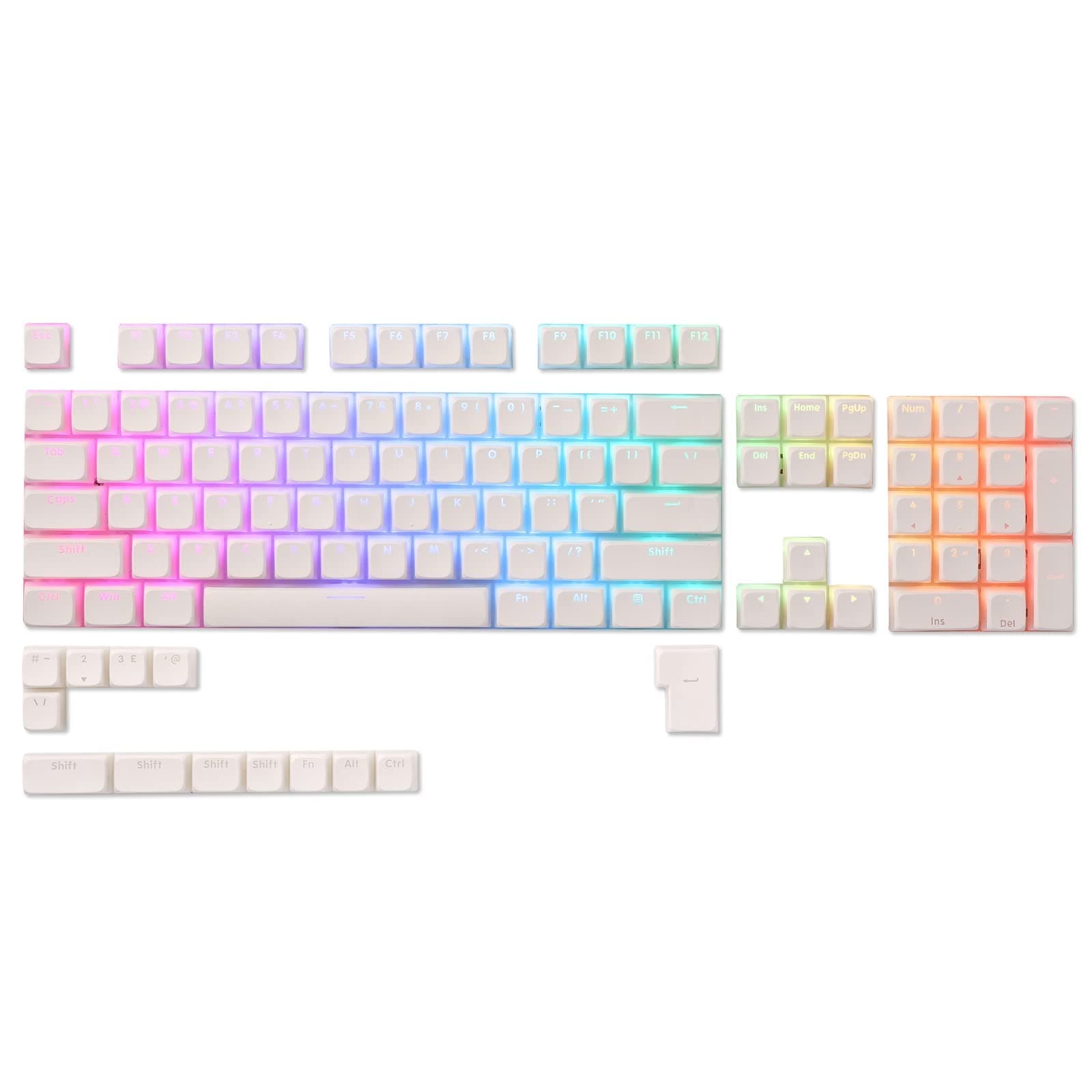 LTC LavaCaps PBT Double Shot 117-Key Pudding Keycaps Set, Translucent XDA Profile for ISO & ANSI Layout 61/68/84/87/104 Keys Mechanical Keyboard, with Keycap Puller - (Only Keycaps), White