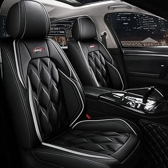 maipula Front and Back Seat Covers 5 Pieces For Ford Mustang 2004-2023 Leather Cushion Protector Waterproof Vehicle Covers,(Color:black and grey lines)