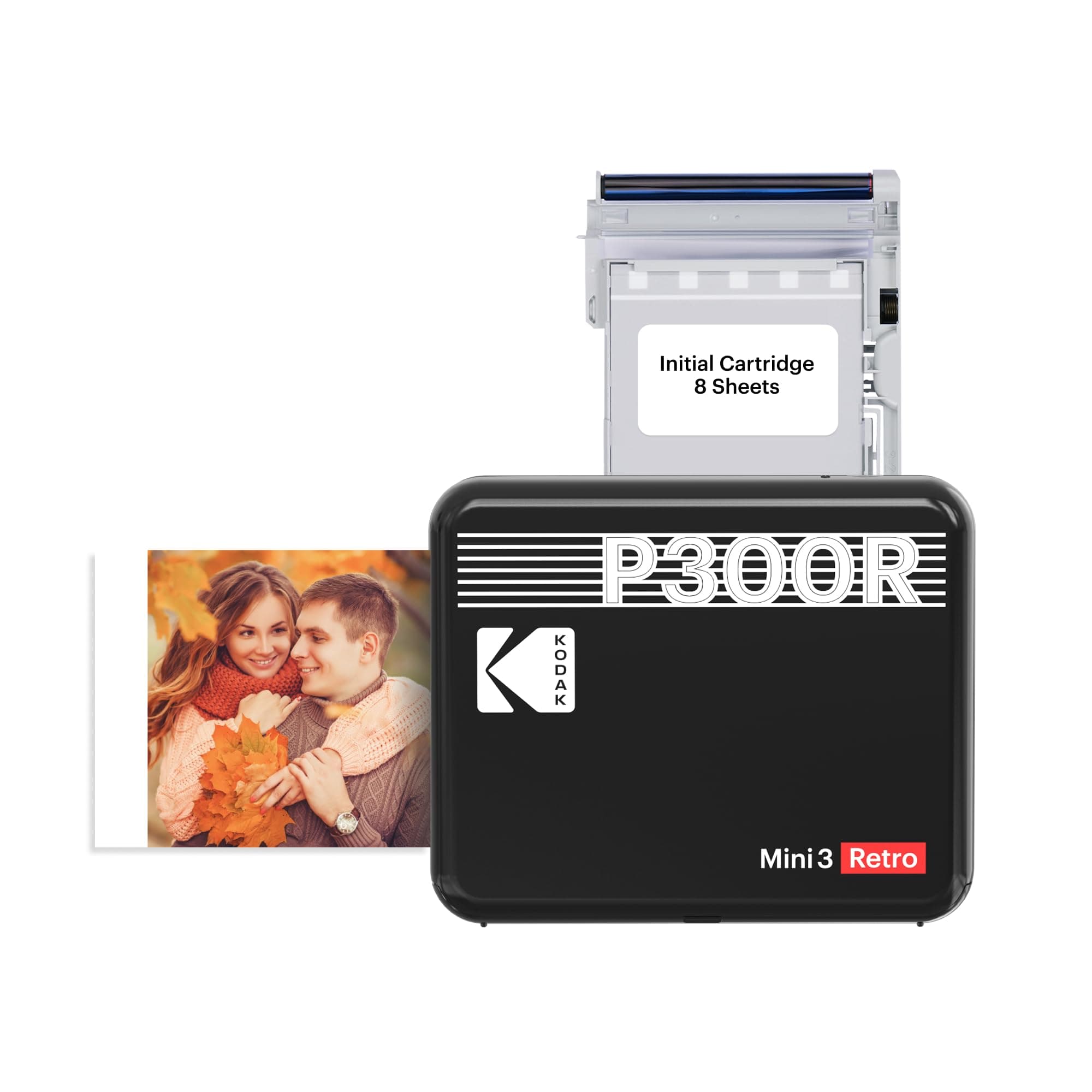 Mini 3 Retro 3x3 Portable Photo Printer, Compatible with iOS, Android & Bluetooth Devices, Real Photo: 4Pass Technology & Laminating Process, Print Photos - Black