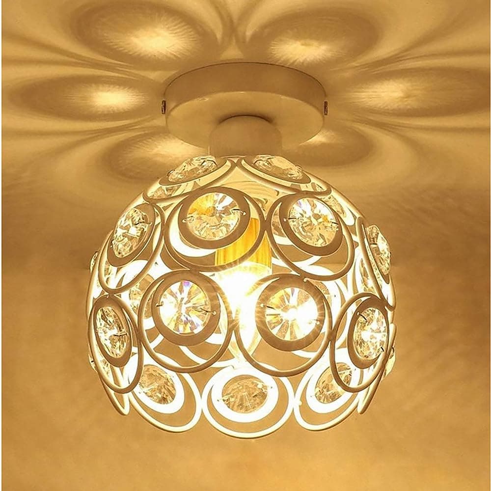 Metal Dual Ring Crystal Flush Mount Ceiling Lamp Light, for Hallway Light Fixture Ceiling Flush Mount (Dual Ring White)