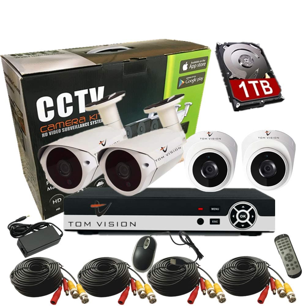 4Channel AHD Camera KIT with 1000GB Hard Disk For Recording 2.0MP/1080P CCTV Security System CCTV Kit 4Pcs Outdoor Waterproof IP66 Bullet Camera and P2P Cloud Alarm System Home Security