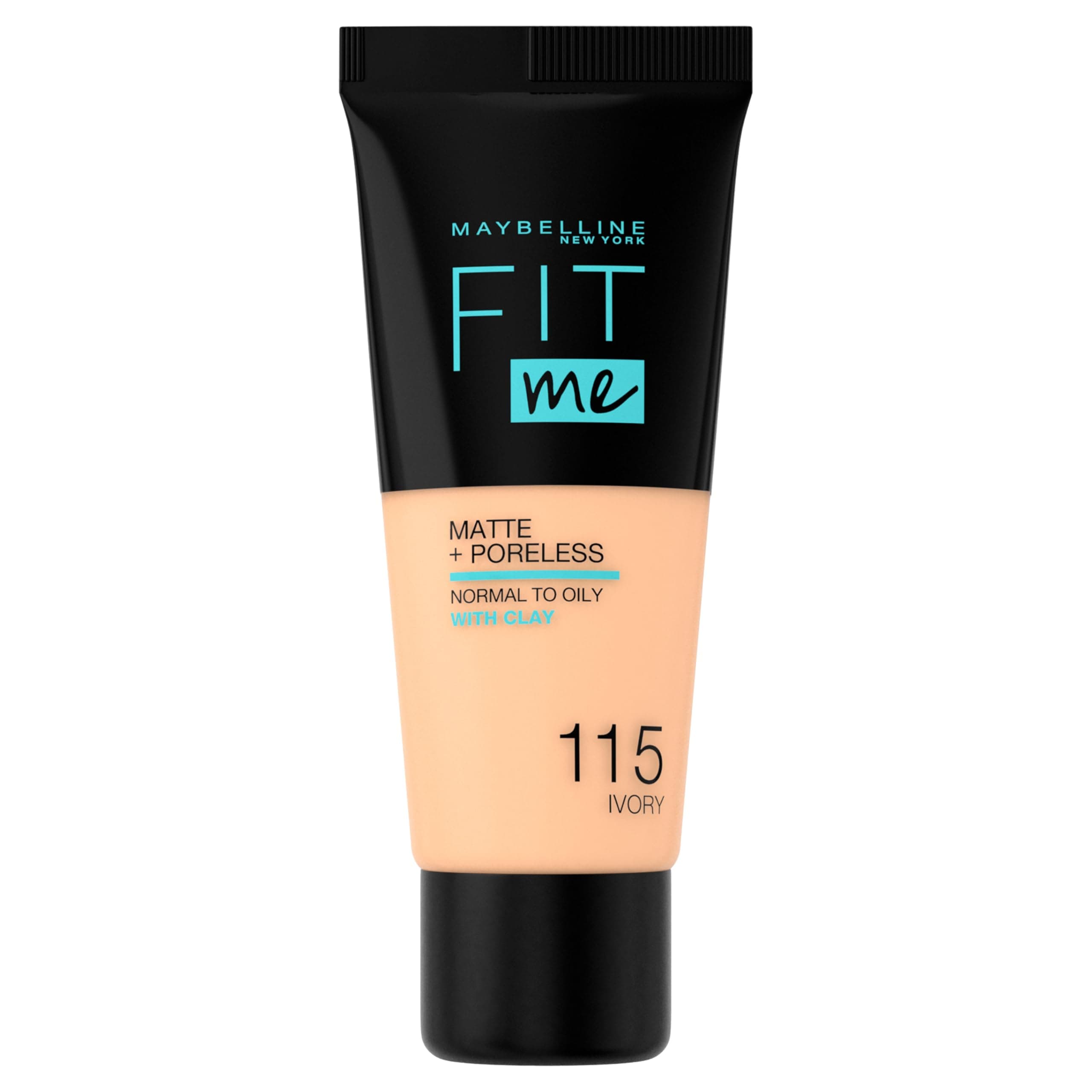 Maybelline Fit Me Foundation, Medium Coverage, Blendable With a Matte and Poreless Finish, For Normal to Oily Skin, Shade: 115 Ivory, 30ml