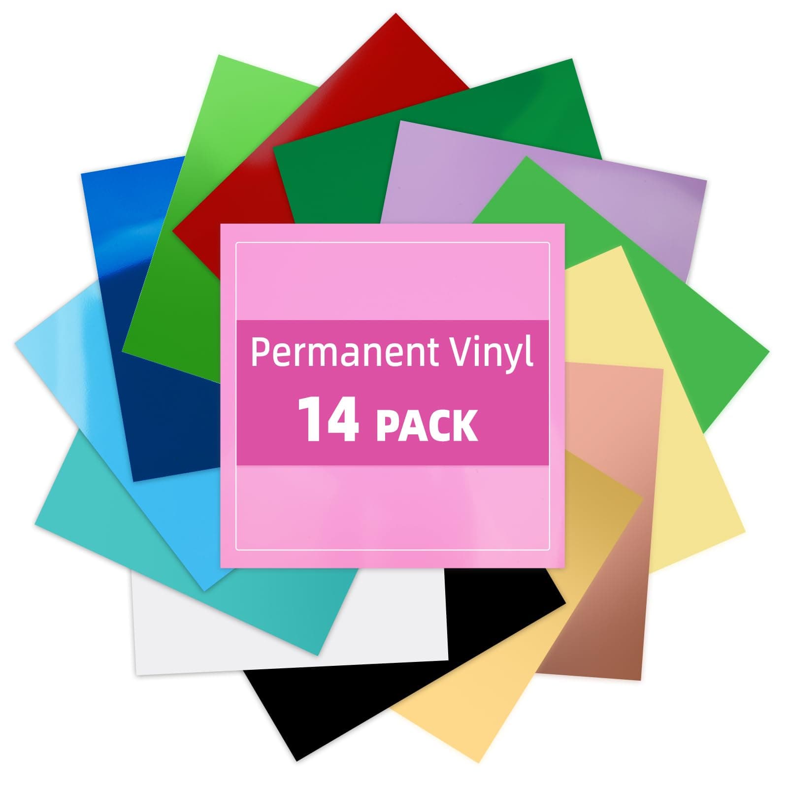 Lya Vinyl 14 Pack Glossy Permanent Vinyl Bundle - Self Adhesive Vinyl Sheets for Cutting Machine, Permanent Outdoor Sheets for Home Decal, Mug, Ceramics,DIY Craft