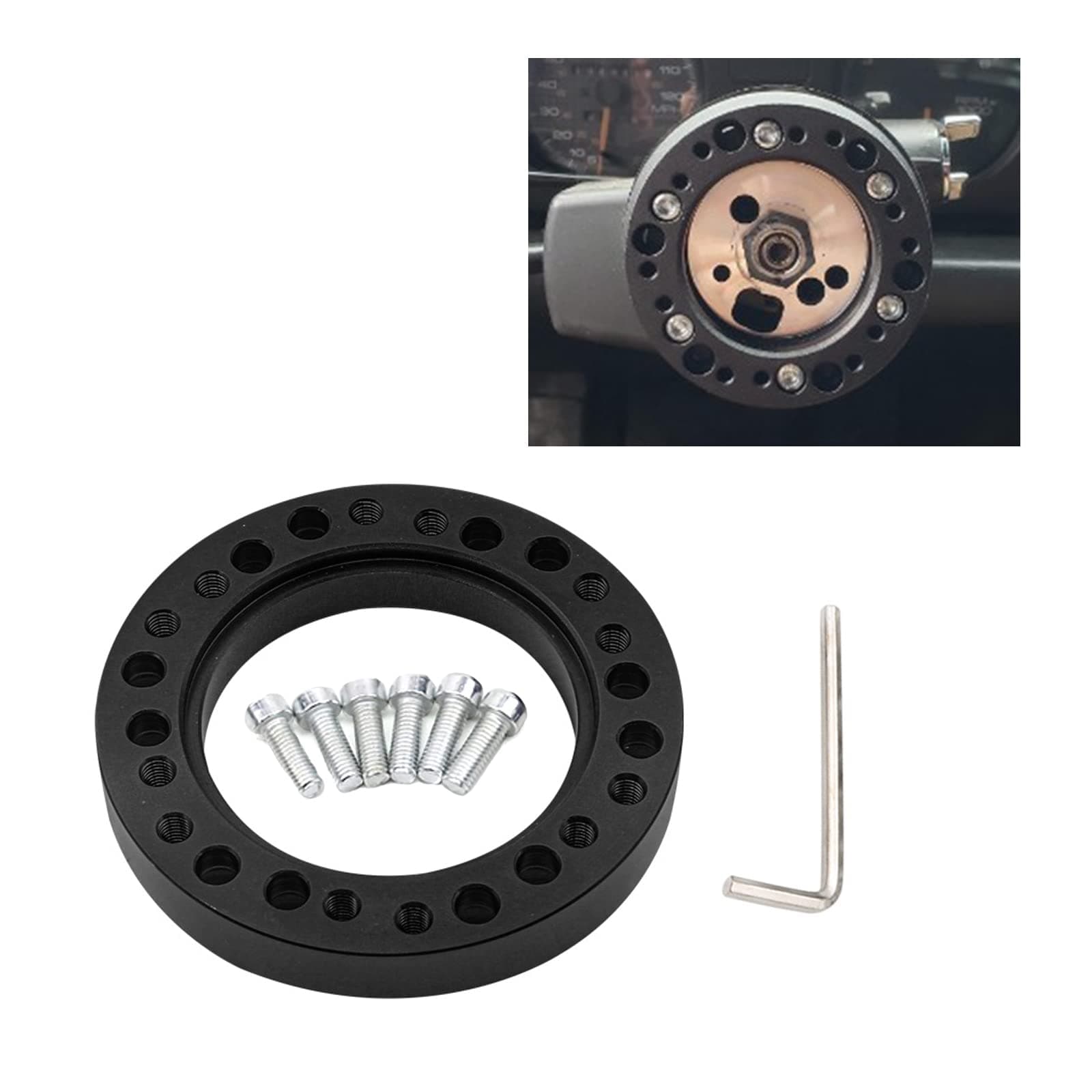 QODOLSI Pack-1 Steering Wheel Elevator Kit, 12.5mm/0.49" Aluminum Steering Wheel Adapter Spacer, Steering Wheel Hub Adapter for Most Cars SUVs and Trucks (Black)