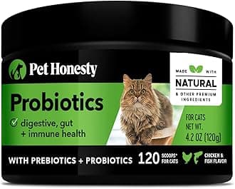 Digestive Probiotic Powder Supplement for Cats - Digestive Support + Gut Health, Probiotic for Cats, Cat Constipation Relief, Bowel Support, Immunity & Overall Health - 120 Scoops