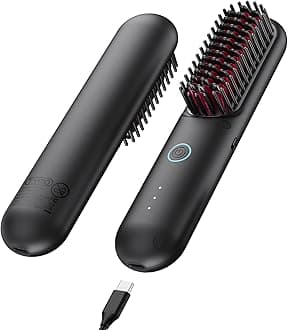 TYMO Cordless Hair Straightener Brush - Upgrade Porta ECO Portable Straightening Brush for Travel, Mini Hot Straightening Comb for Women, Ceramic Coating, Lightweight for Touch-ups,Anti-Scald, Black