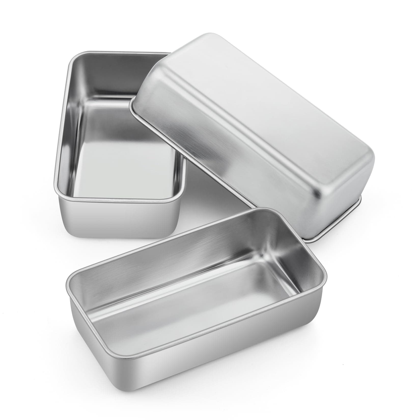 P&P CHEF Loaf Pan Bread Baking Pans Set of 3, 9 inch Stainless Steel Bakeware For Bread Meatloaf Lasagna Cake Toast, Food Safety & Non Toxic, Deep Side & Smooth Roll, Easy Clean & Dishwasher Safe