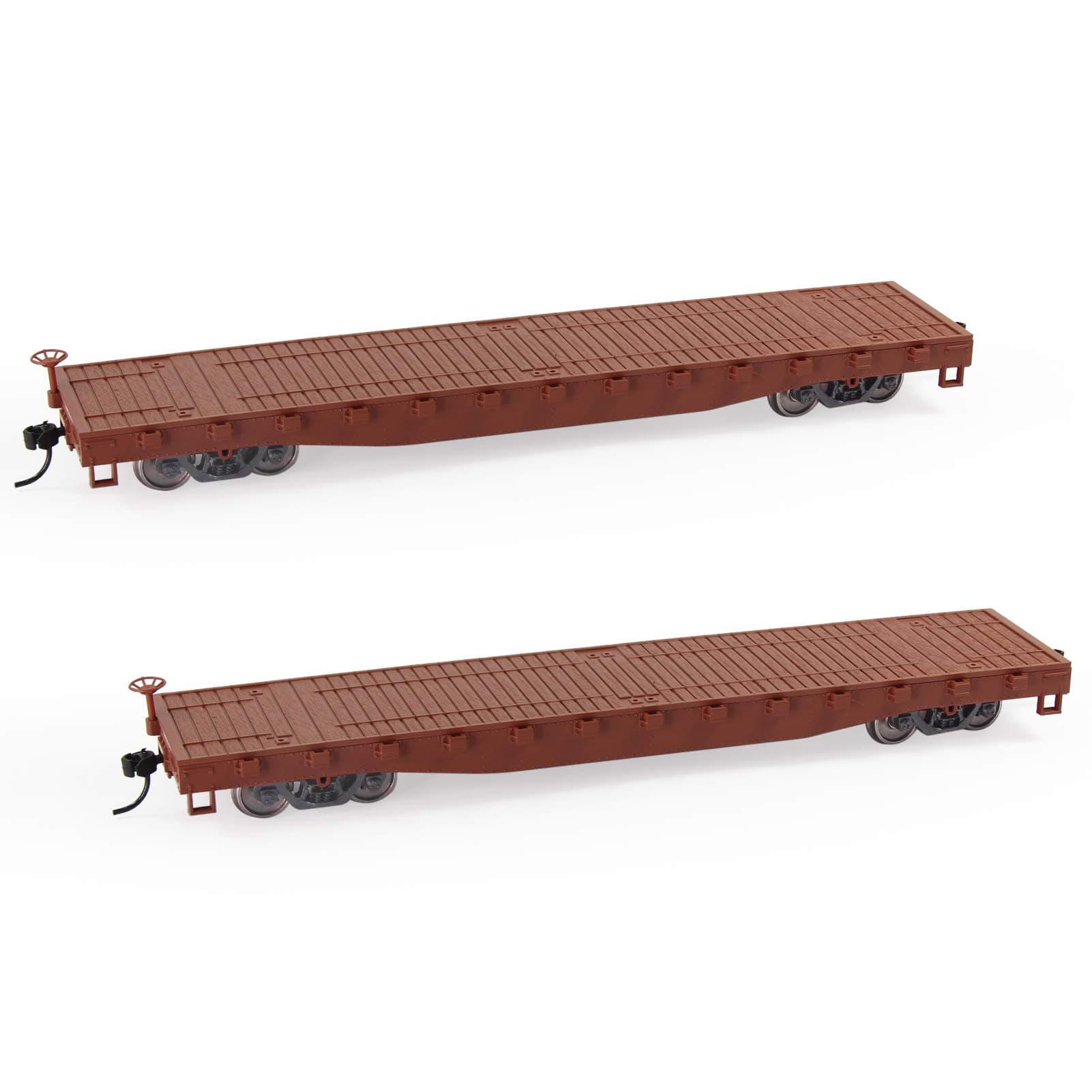 Evemodel C8741 2pcs HO Scale 1:87 52' Flat Car Flatbed Transporter 52ft Model Train Container Carriage Freight Car (Brown)