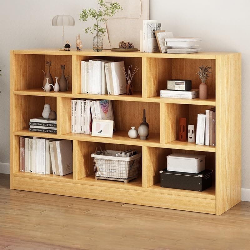 LITFAD Wood Modern Cube Bookcase with Closed Back and Multiple Shelves Floor Storage Cabinet for Home Office Study Room Library - Natural 55.1" L x 9.1" W x 39.4" H